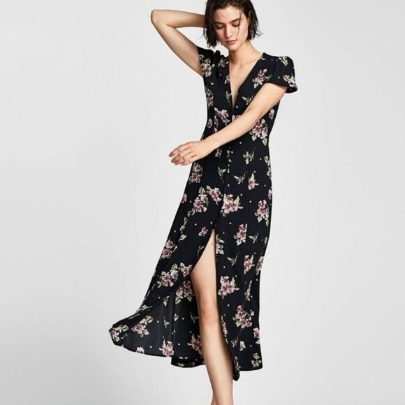 Zara Dresses & Skirts - Zara Black Floral Maxi Dress